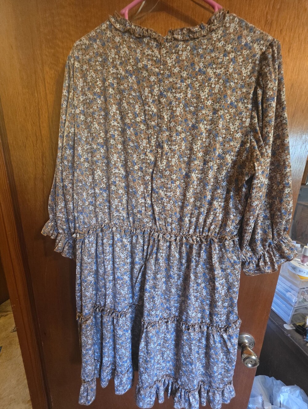 A Beautiful Soul Floral Ruffle Dress in Brown and Blue - Picture 3 of 4